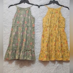 Jumping Beans Floral Kids Dresses in Green and Yellow Sold As Set Size 12